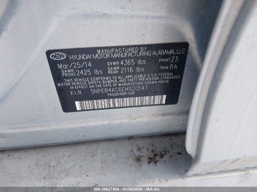 2014 HYUNDAI SONATA GLS - 5NPEB4AC6EH920547