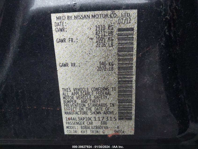 2013 NISSAN ALTIMA 2.5 SV - 1N4AL3AP1DC117315
