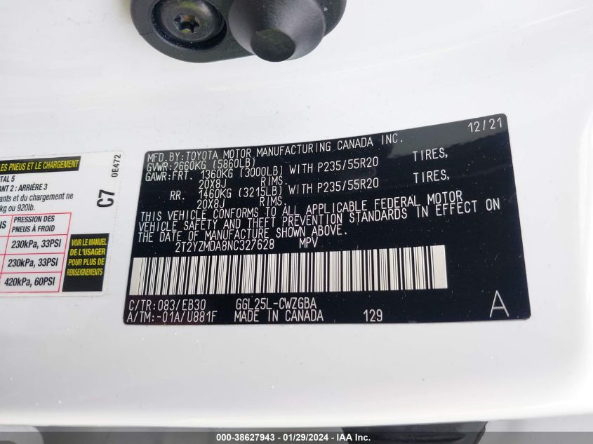 2022 LEXUS RX 350 F SPORT HANDLING - 2T2YZMDA8NC327628