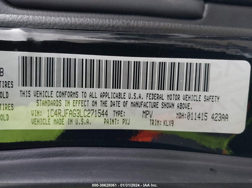 VIN 1C4RJFAG3LC271544 2020 JEEP GRAND CHEROKEE ALTITUDE 4X4