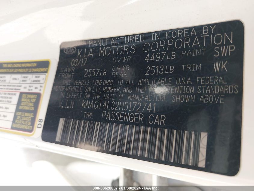 2017 KIA OPTIMA LX - KNAGT4L32H5172741