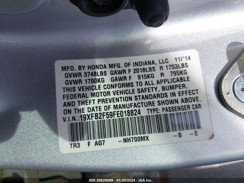 2015 HONDA CIVIC LX - 19XFB2F59FE018824