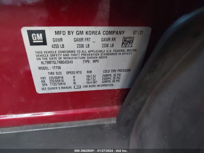 2022 CHEVROLET TRAILBLAZER RS - KL79MTSL7NB045949