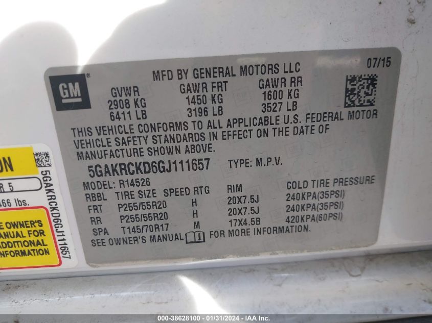 2016 BUICK ENCLAVE PREMIUM - 5GAKRCKD6GJ111657