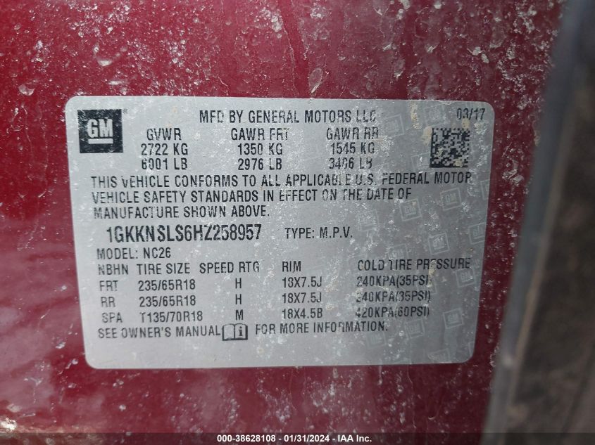 2017 GMC ACADIA SLE - 1GKKNSLS6HZ258957