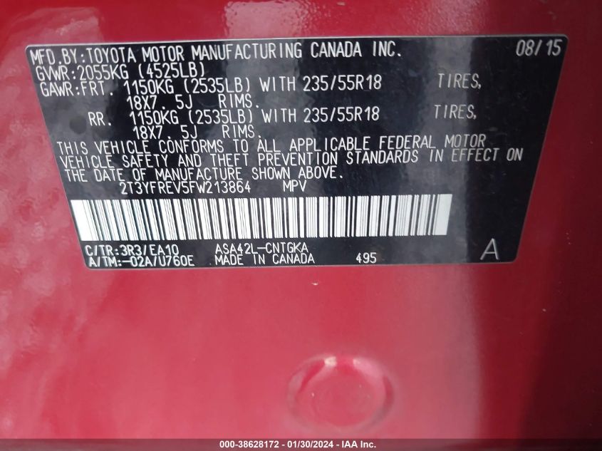 2015 TOYOTA RAV4 LIMITED - 2T3YFREV5FW213864