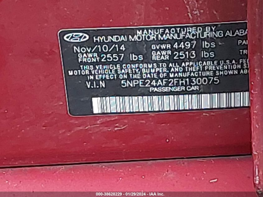 2015 HYUNDAI SONATA SE - 5NPE24AF2FH130075