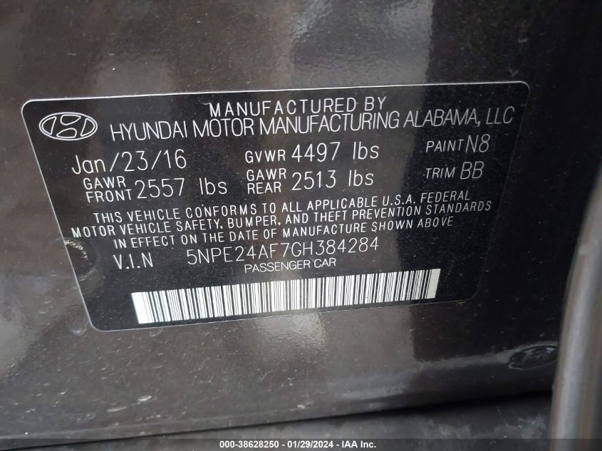 2016 HYUNDAI SONATA SE - 5NPE24AF7GH384284
