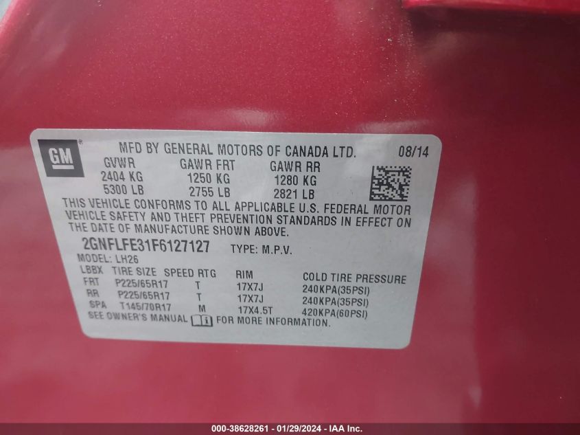 2015 CHEVROLET EQUINOX 1LT - 2GNFLFE31F6127127
