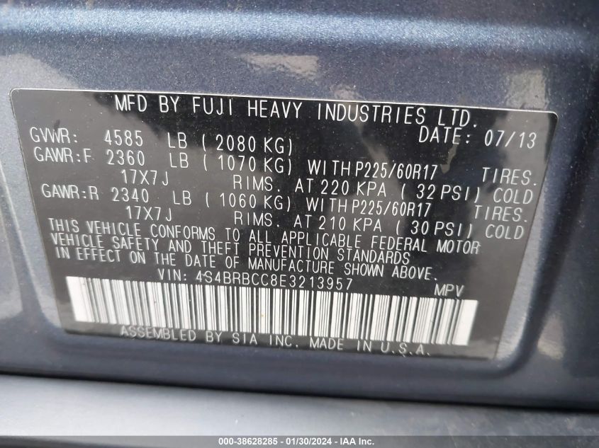 2014 SUBARU OUTBACK 2.5I PREMIUM - 4S4BRBCC8E3213957