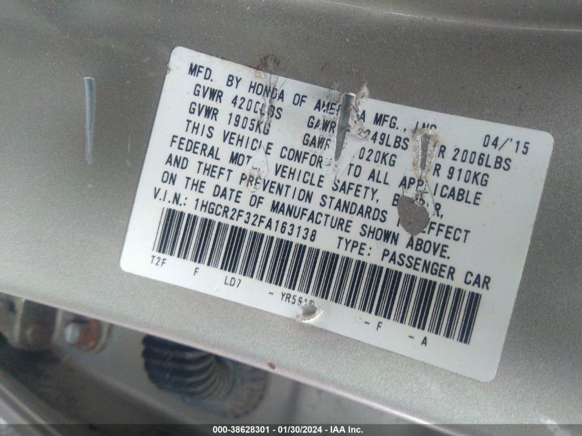 2015 HONDA ACCORD LX - 1HGCR2F32FA163138