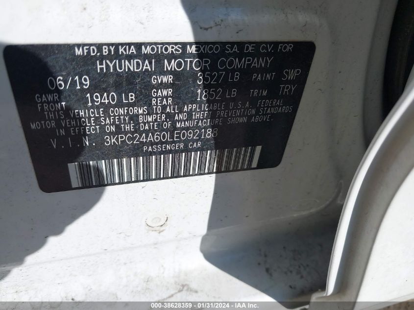 2020 HYUNDAI ACCENT SE/SEL - 3KPC24A60LE092188