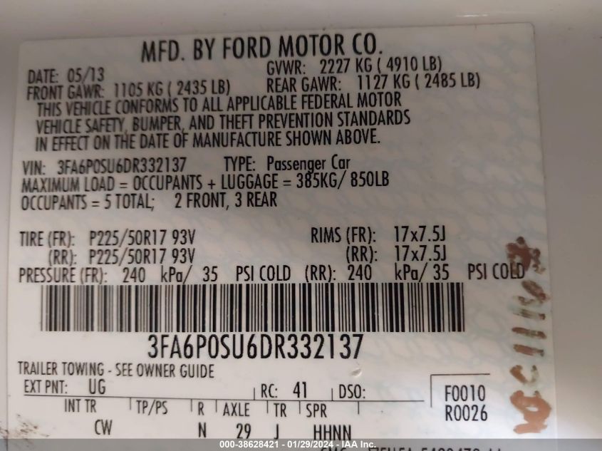 2013 FORD FUSION ENERGI TITANIUM - 3FA6P0SU6DR332137