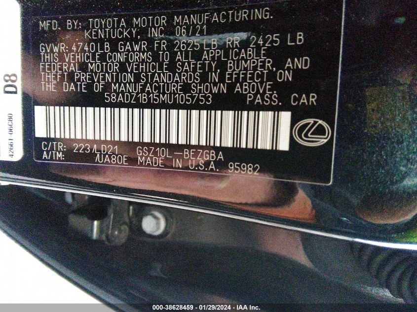 2021 LEXUS ES 350 - 58ADZ1B15MU105753