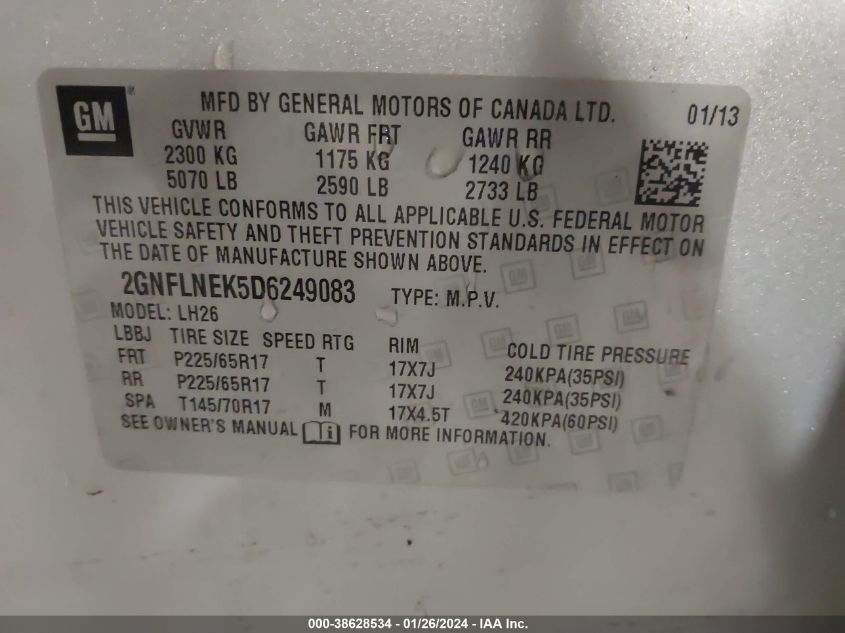 2013 CHEVROLET EQUINOX 2LT - 2GNFLNEK5D6249083