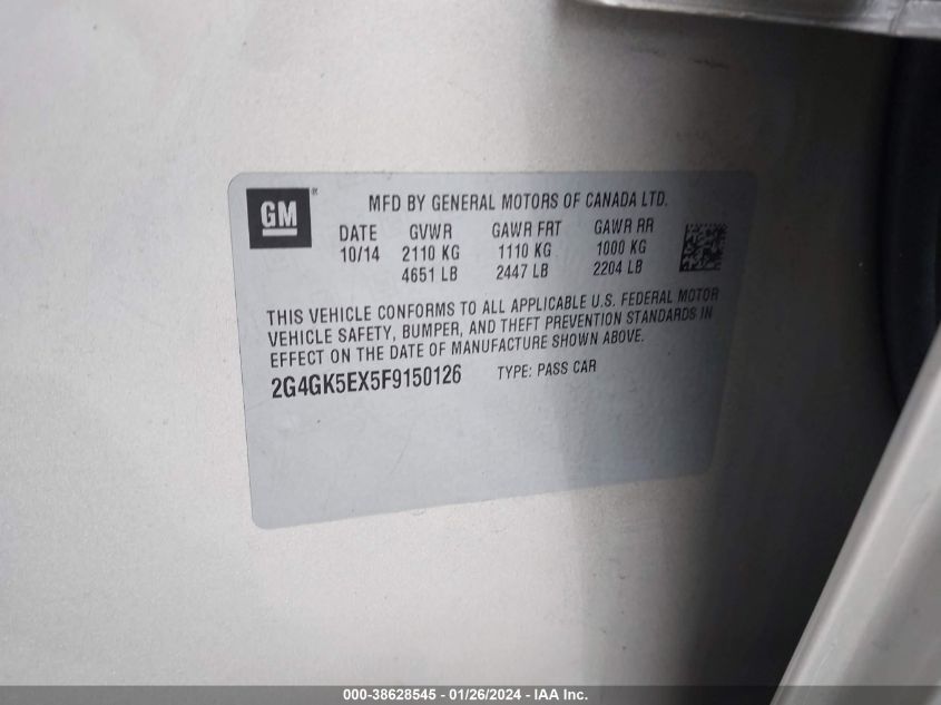 2015 BUICK REGAL TURBO - 2G4GK5EX5F9150126