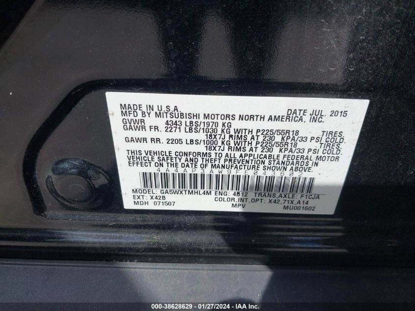 2015 MITSUBISHI OUTLANDER SPORT ES - 4A4AP3AW9FE043602
