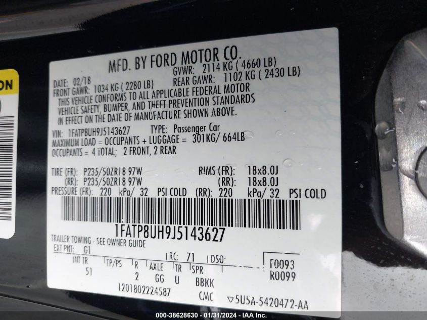 2018 FORD MUSTANG - 1FATP8UH9J5143627