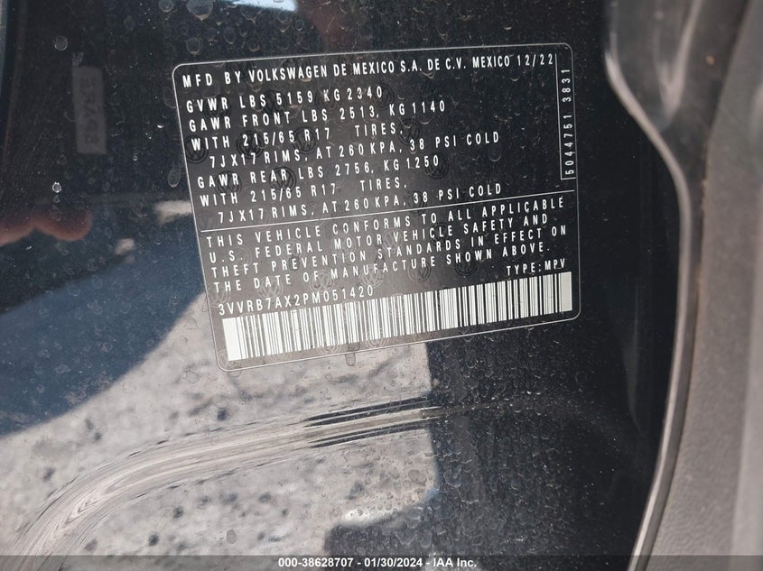 VIN 3VVRB7AX2PM051420 2023 VOLKSWAGEN TIGUAN S