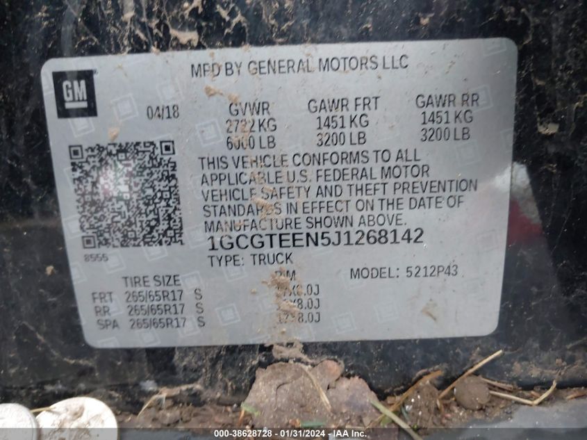 2018 CHEVROLET COLORADO ZR2 - 1GCGTEEN5J1268142