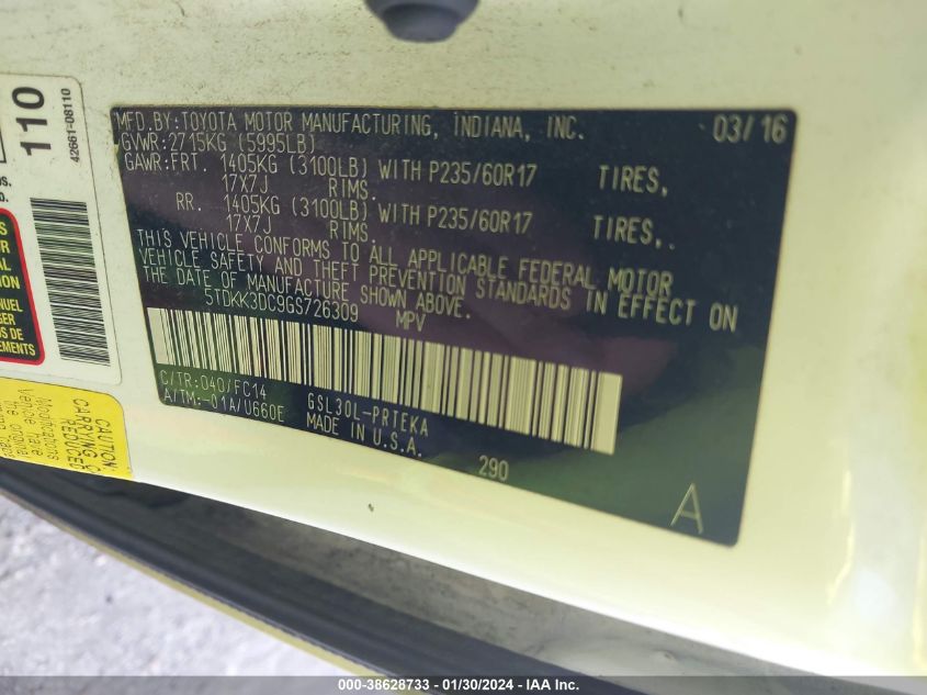 2016 TOYOTA SIENNA LE - 5TDKK3DC9GS726309