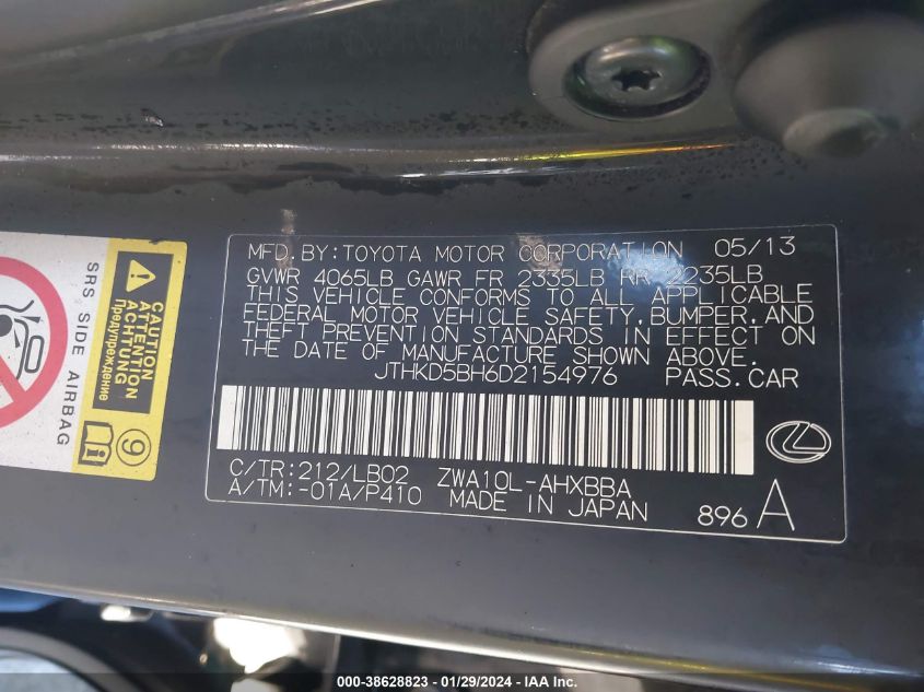2013 LEXUS CT 200H - JTHKD5BH6D2154976