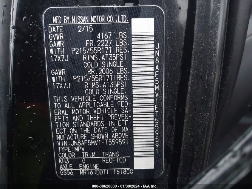 2015 NISSAN JUKE S/SV/SL/NISMO - JN8AF5MV1FT559591