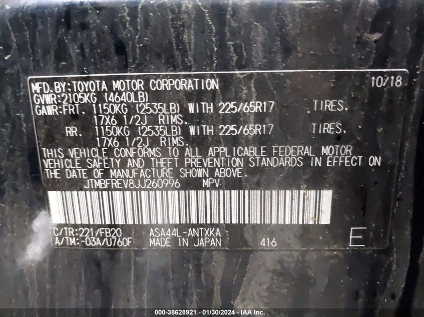 2018 TOYOTA RAV4 LE - JTMBFREV8JJ260996