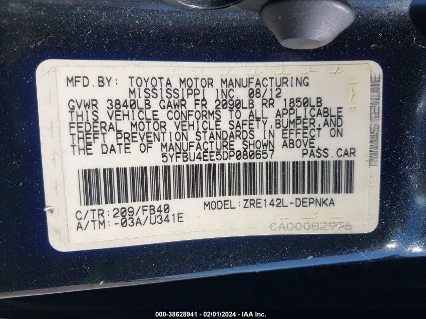 2013 TOYOTA COROLLA LE - 5YFBU4EE5DP080657