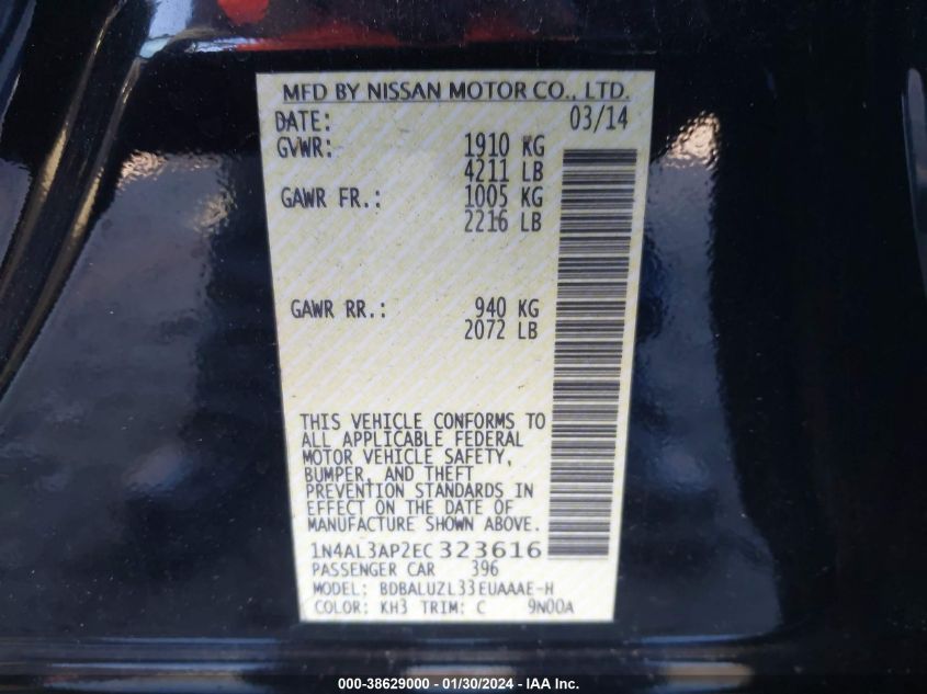 2014 NISSAN ALTIMA 2.5/S/SV/SL - 1N4AL3AP2EC323616