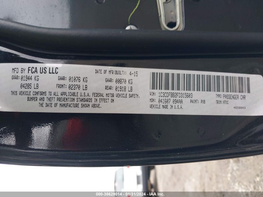 2015 DODGE DART SXT - 1C3CDFBB2FD315603