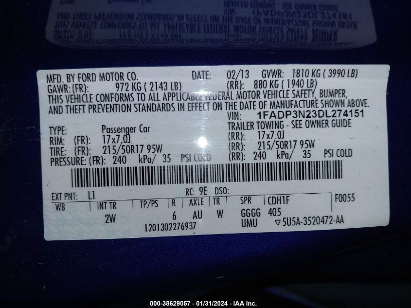 2013 FORD FOCUS TITANIUM - 1FADP3N23DL274151