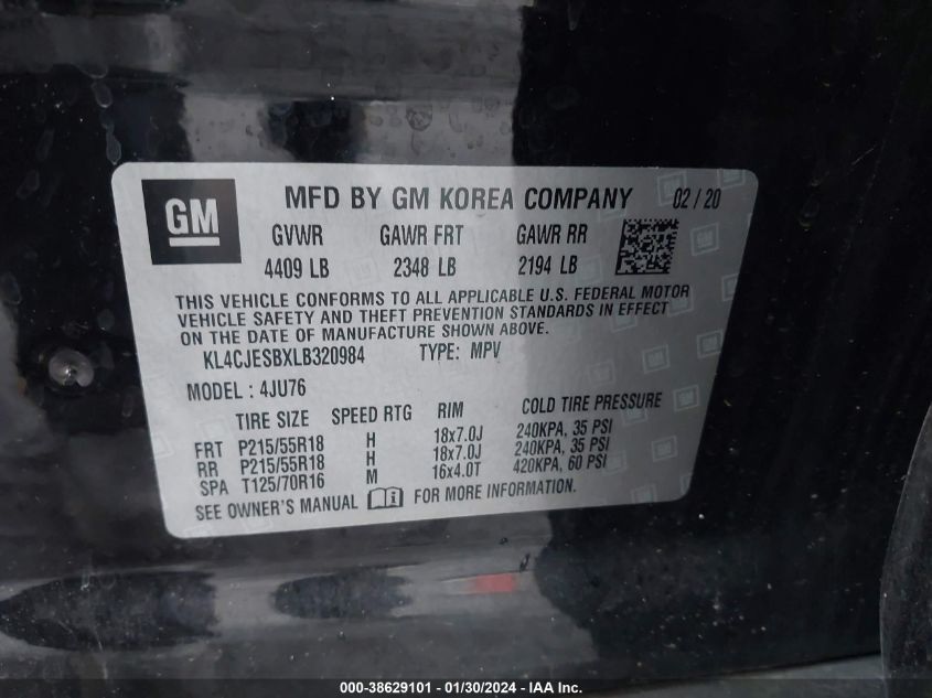 2020 BUICK ENCORE AWD PREFERRED - KL4CJESBXLB320984