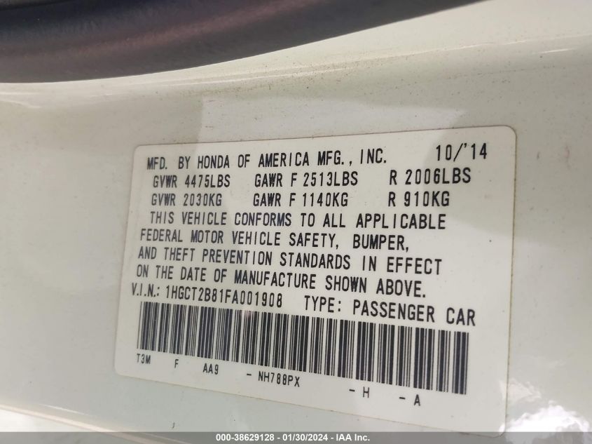 2015 HONDA ACCORD EX-L V-6 - 1HGCT2B81FA001908