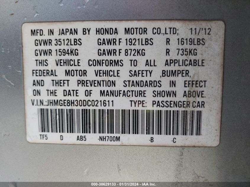 2013 HONDA FIT - JHMGE8H30DC021611