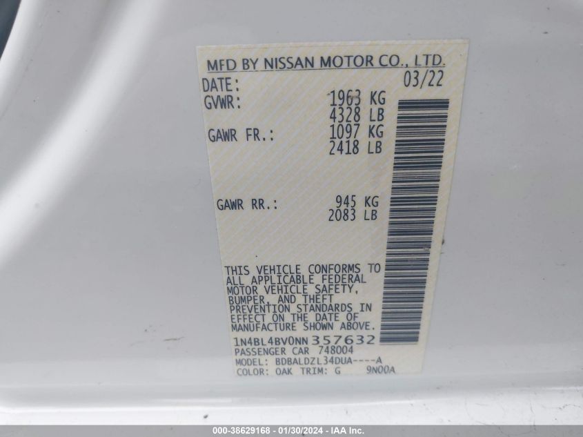 2022 NISSAN ALTIMA S - 1N4BL4BV0NN357632