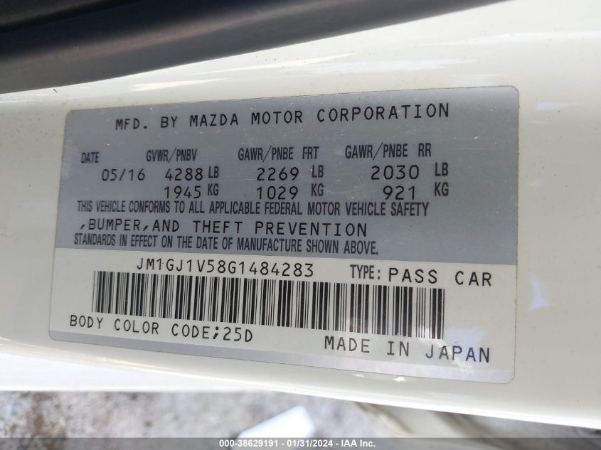 2016 MAZDA MAZDA6 TOURING - JM1GJ1V58G1484283