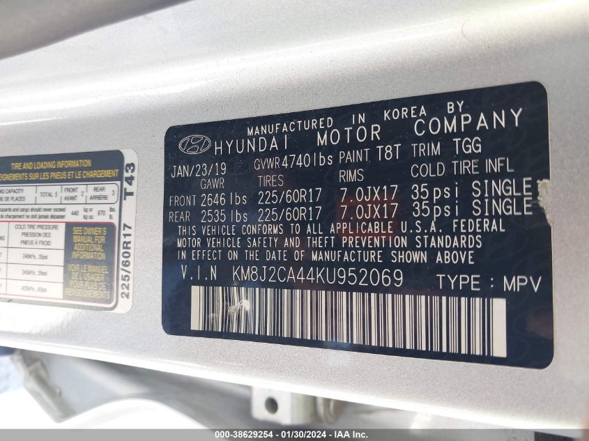 2019 HYUNDAI TUCSON SE - KM8J2CA44KU952069
