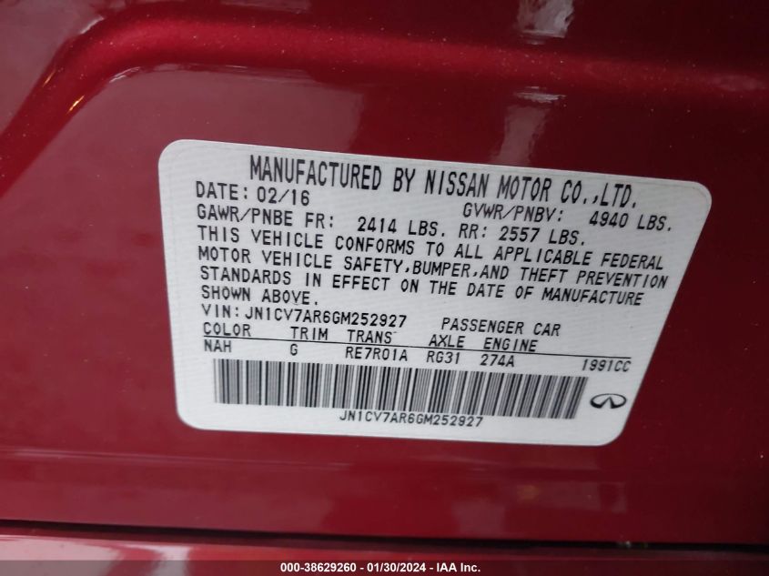 2016 INFINITI Q50 PREMIUM - JN1CV7AR6GM252927