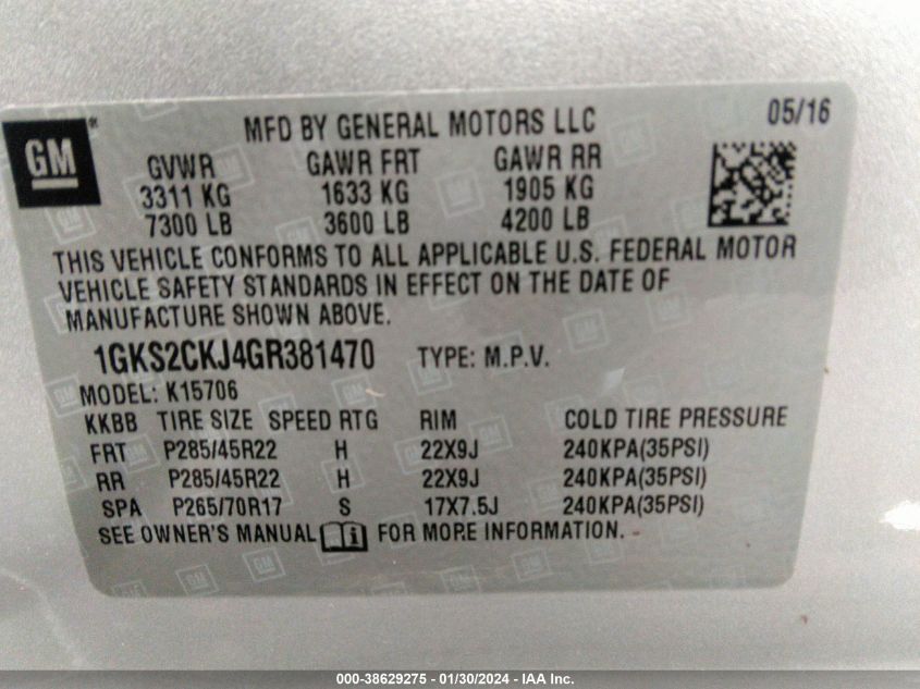2016 GMC YUKON DENALI - 1GKS2CKJ4GR381470