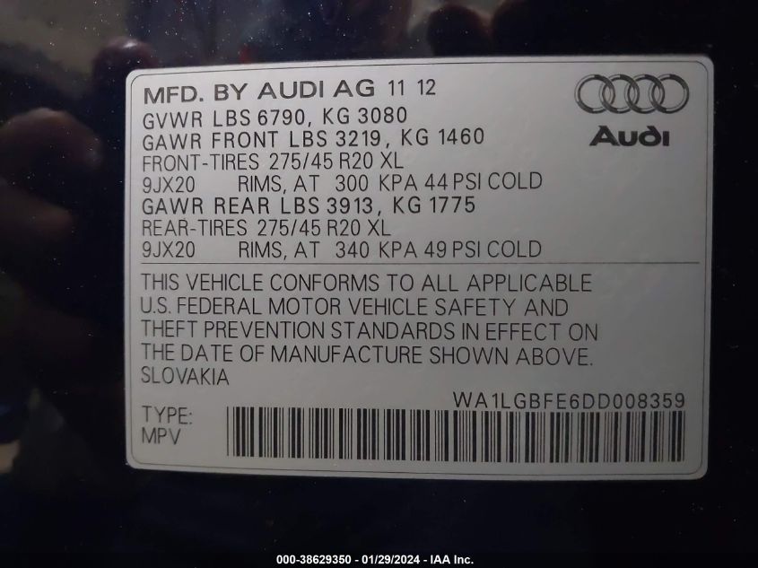 2013 AUDI Q7 3.0T PREMIUM - WA1LGBFE6DD008359