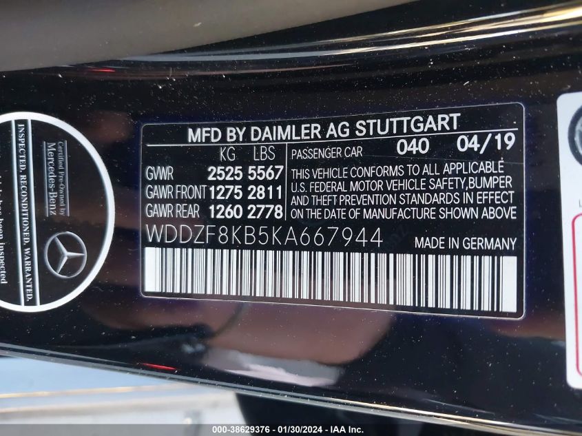 2019 MERCEDES-BENZ AMG E 63 S 4MATIC WDDZF8KB5KA667944