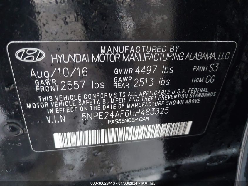 2017 HYUNDAI SONATA SE - 5NPE24AF6HH483325