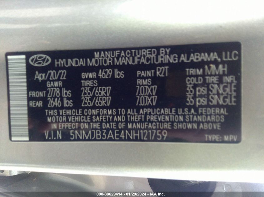 2022 HYUNDAI TUCSON SEL - 5NMJB3AE4NH121759