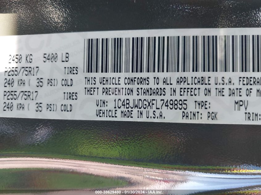 2015 JEEP WRANGLER UNLIMITED SPORT - 1C4BJWDGXFL749895