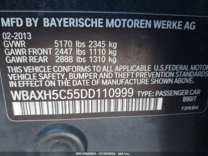 2013 BMW 528I XDRIVE - WBAXH5C55DD110999