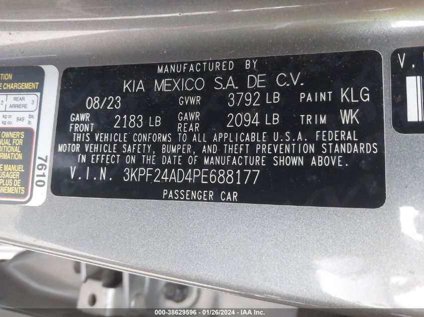 2023 KIA FORTE LXS - 3KPF24AD4PE688177