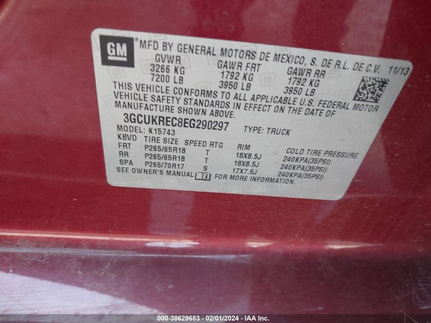 2014 CHEVROLET SILVERADO 1500 K1500 LT - 3GCUKREC8EG290297