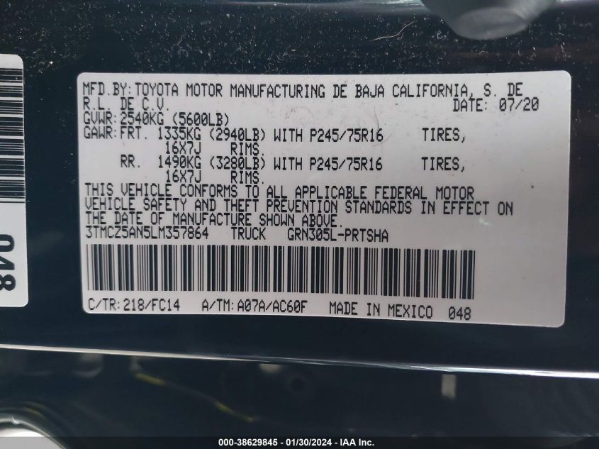 2020 TOYOTA TACOMA SR5 V6 - 3TMCZ5AN5LM357864
