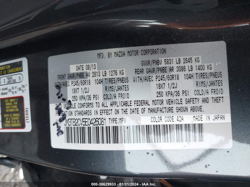 2014 MAZDA CX-9 TOURING - JM3TB2CV5E0426081